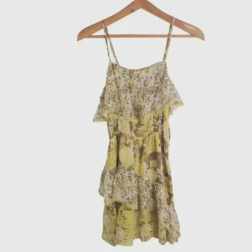 Joie Silk Yellow Floral Ruffled Dress Cottagecore Coquette Fairy Women's Size S